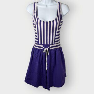NOS Sun Streak One Piece Swimsuit | 14 | Purple White Pattern Block | Retro 40s